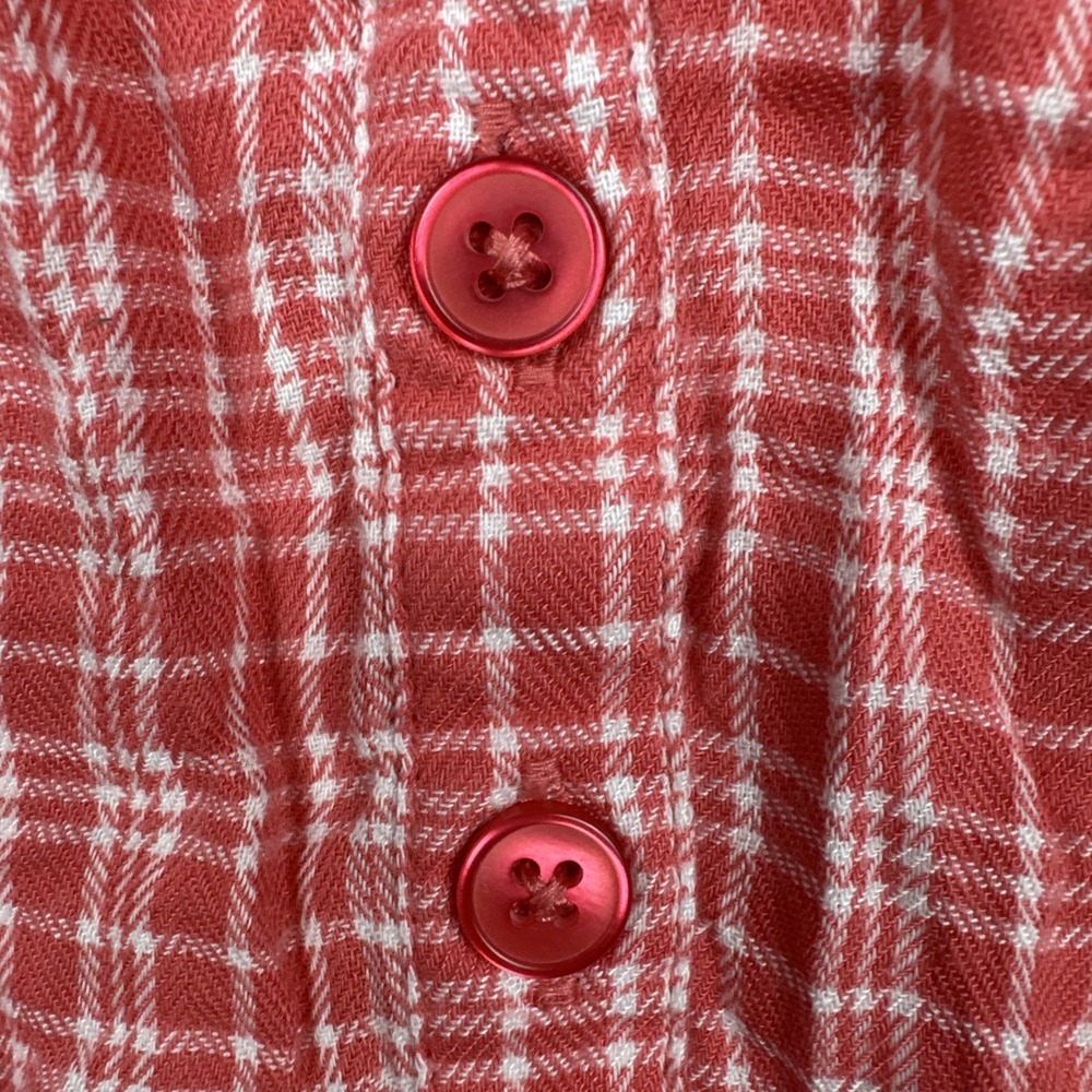 Catherines Top 2XWP 2X Petite Coral White Gingham Plaid Henley Blouse 3/4 Sleeve - Picture 3 of 7